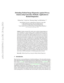 Defending Medical Image Diagnostics against Privacy Attacks using
  Generative Methods