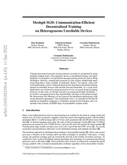 Moshpit SGD: Communication-Efficient Decentralized Training on
  Heterogeneous Unreliable Devices