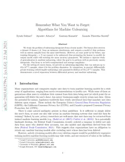 Remember What You Want to Forget: Algorithms for Machine Unlearning