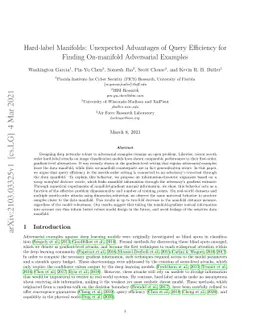 Hard-label Manifolds: Unexpected Advantages of Query Efficiency for
  Finding On-manifold Adversarial Examples