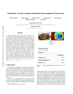 Nutrition5k: Towards Automatic Nutritional Understanding of Generic Food
