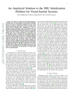 An Analytical Solution to the IMU Initialization Problem for
  Visual-Inertial Systems