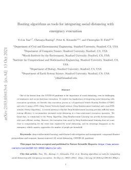 Routing algorithms as tools for integrating social distancing with
  emergency evacuation