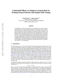 Unintended Effects on Adaptive Learning Rate for Training Neural Network
  with Output Scale Change