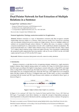 Dual Pointer Network for Fast Extraction of Multiple Relations in a
  Sentence