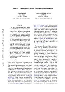 Transfer Learning based Speech Affect Recognition in Urdu