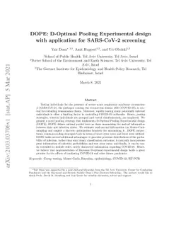 DOPE: D-Optimal Pooling Experimental design with application for
  SARS-CoV-2 screening