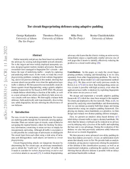 Tor circuit fingerprinting defenses using adaptive padding