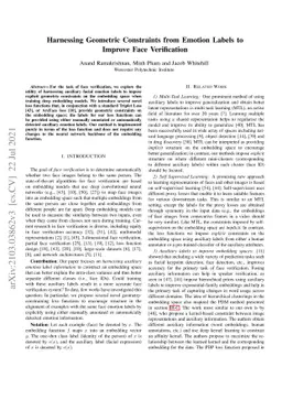 Harnessing Geometric Constraints from Emotion Labels to improve Face
  Verification