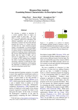 Rissanen Data Analysis: Examining Dataset Characteristics via
  Description Length