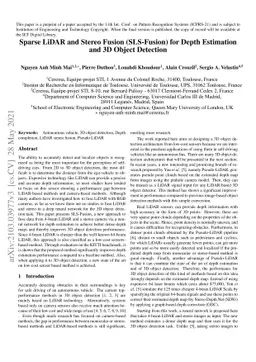 Sparse LiDAR and Stereo Fusion (SLS-Fusion) for Depth Estimationand 3D
  Object Detection