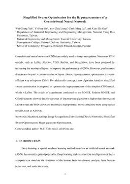 Convolution Neural Network Hyperparameter Optimization Using Simplified
  Swarm Optimization