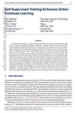 Self-Supervised Training Enhances Online Continual Learning