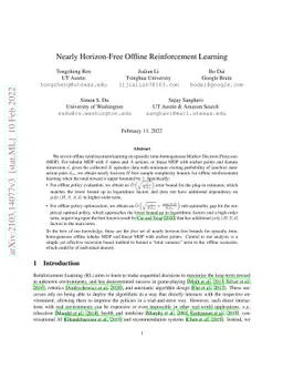 Nearly Horizon-Free Offline Reinforcement Learning