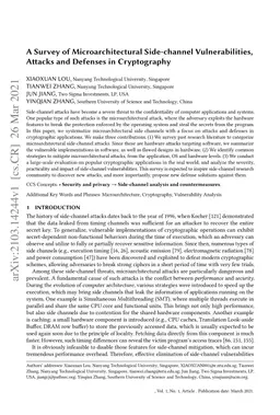 A Survey of Microarchitectural Side-channel Vulnerabilities, Attacks and
  Defenses in Cryptography