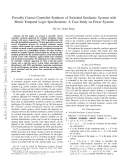 Provably Correct Controller Synthesis of Switched Stochastic Systems
  with Metric Temporal Logic Specifications: A Case Study on Power Systems