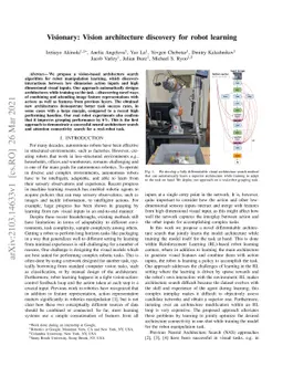 Visionary: Vision architecture discovery for robot learning