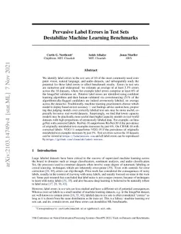 Pervasive Label Errors in Test Sets Destabilize Machine Learning
  Benchmarks