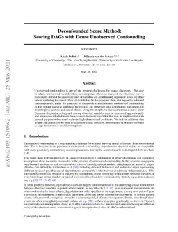 Deconfounded Score Method: Scoring DAGs with Dense Unobserved
  Confounding