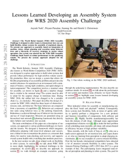 Lessons Learned Developing an Assembly System for WRS 2020 Assembly
  Challenge