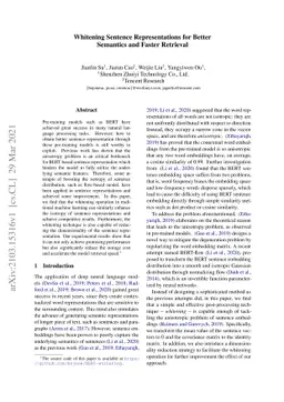 Whitening Sentence Representations for Better Semantics and Faster
  Retrieval