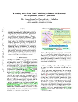 Extending Multi-Sense Word Embedding to Phrases and Sentences for
  Unsupervised Semantic Applications