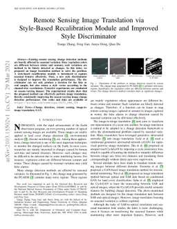 Remote Sensing Image Translation via Style-Based Recalibration Module
  and Improved Style Discriminator