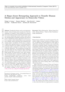 A Shape-Aware Retargeting Approach to Transfer Human Motion and
  Appearance in Monocular Videos
