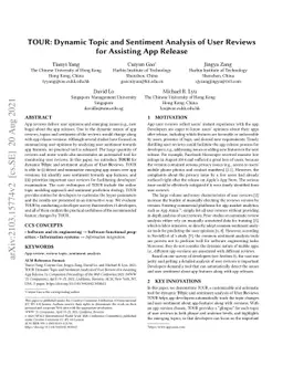 TOUR: Dynamic Topic and Sentiment Analysis of User Reviews for Assisting
  App Release