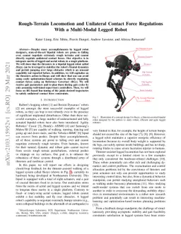 Rough-Terrain Locomotion and Unilateral Contact Force Regulations With a
  Multi-Modal Legged Robot