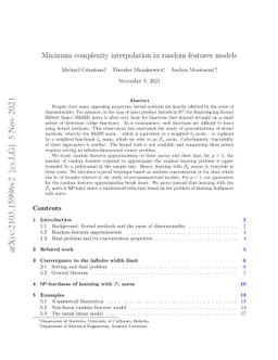 Minimum complexity interpolation in random features models