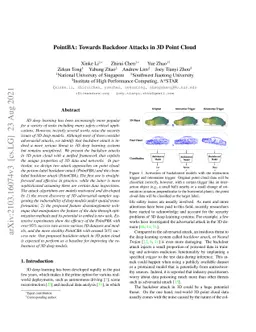 PointBA: Towards Backdoor Attacks in 3D Point Cloud