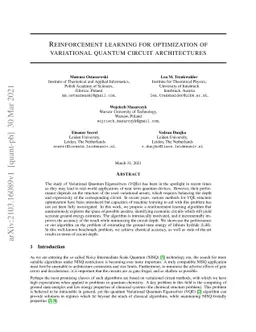 Reinforcement learning for optimization of variational quantum circuit
  architectures