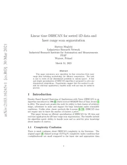 Linear time DBSCAN for sorted 1D data and laser range scan segmentation