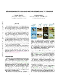Learning monocular 3D reconstruction of articulated categories from
  motion