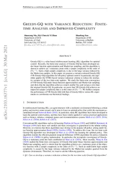 Greedy-GQ with Variance Reduction: Finite-time Analysis and Improved
  Complexity