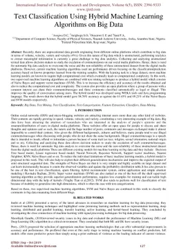 Text Classification Using Hybrid Machine Learning Algorithms on Big Data