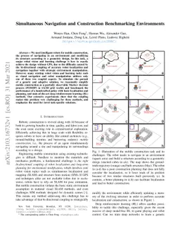 Simultaneous Navigation and Construction Benchmarking Environments