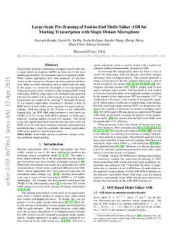 Large-Scale Pre-Training of End-to-End Multi-Talker ASR for Meeting
  Transcription with Single Distant Microphone