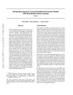 Solving Heterogeneous General Equilibrium Economic Models with Deep
  Reinforcement Learning