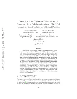 Towards Citizen Science for Smart Cities: A Framework for a
  Collaborative Game of Bird Call Recognition Based on Internet of Sound
  Practices
