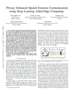 Privacy Enhanced Speech Emotion Communication using Deep Learning Aided
  Edge Computing
