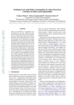 Modeling Users and Online Communities for Abuse Detection: A Position on
  Ethics and Explainability