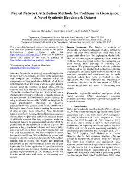 Neural Network Attribution Methods for Problems in Geoscience: A Novel
  Synthetic Benchmark Dataset