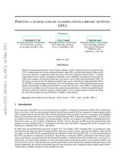 Porting a sparse linear algebra math library to Intel GPUs