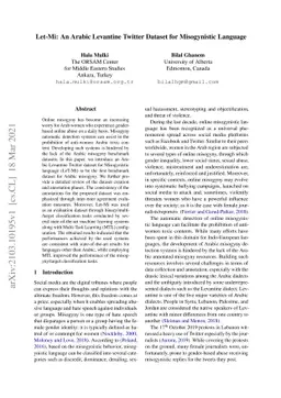 Let-Mi: An Arabic Levantine Twitter Dataset for Misogynistic Language