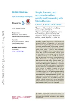Data-driven geophysical forecasting: Simple, low-cost, and accurate
  baselines with kernel methods