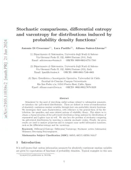 Stochastic comparisons, differential entropy and varentropy for
  distributions induced by probability density functions