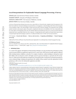 Local Interpretations for Explainable Natural Language Processing: A
  Survey