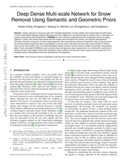 Deep Dense Multi-scale Network for Snow Removal Using Semantic and
  Geometric Priors